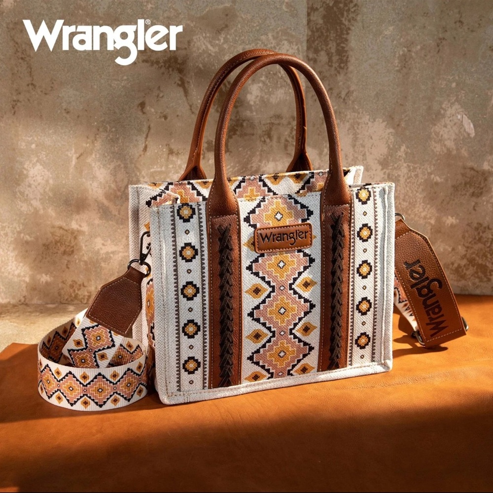 Wrangler Brown and Cream Geometric Tote Bag